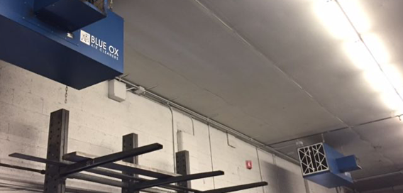 Blue Ox 3500C air cleaners installed in an industrial machining shop.