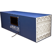 The Blue Ox OX3000 air filtration system in the color blue.
