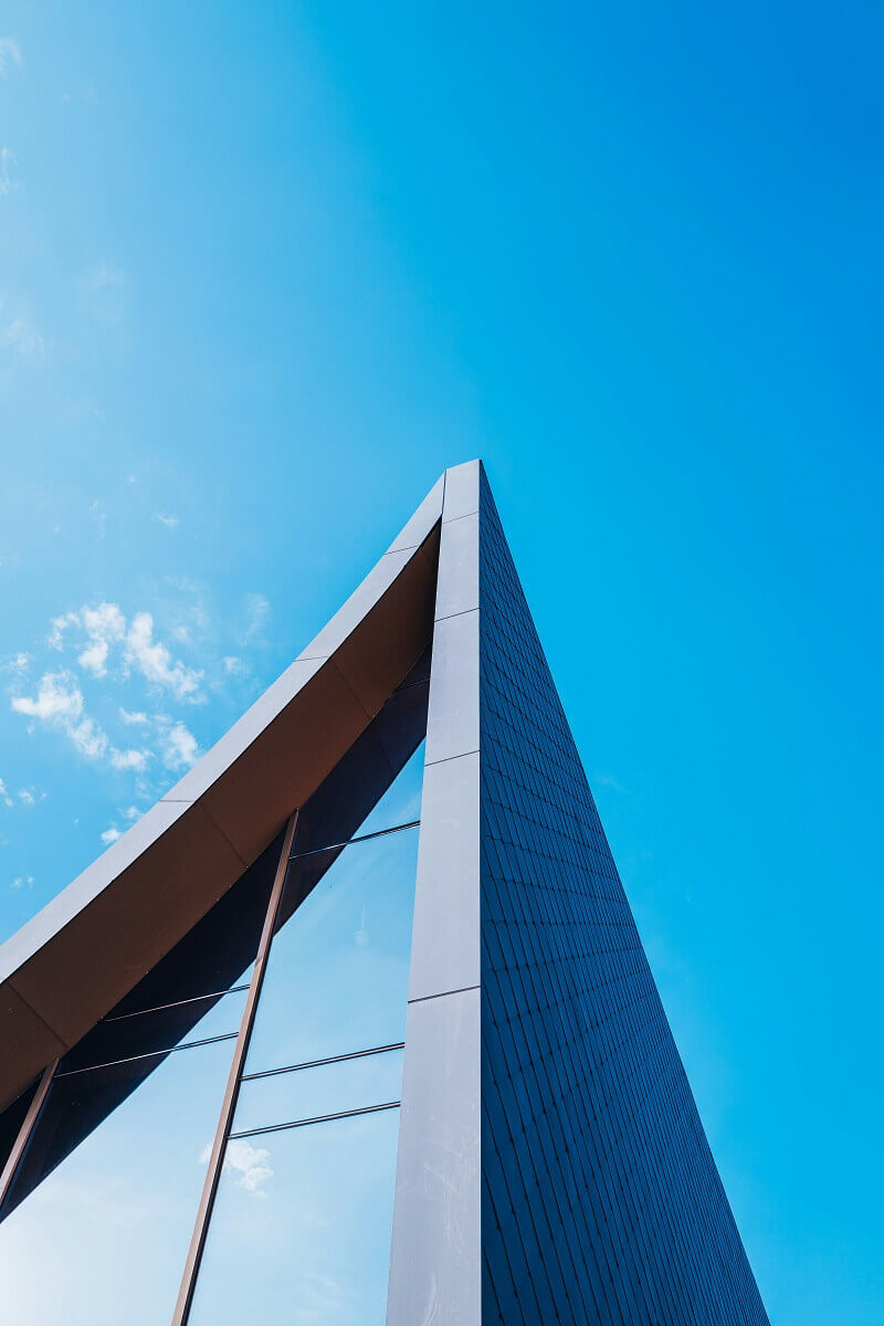 Clear sky with a commercial building.