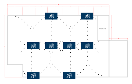 Blue Ox air filtration systems placed in tandem to create a circular air flow pattern.