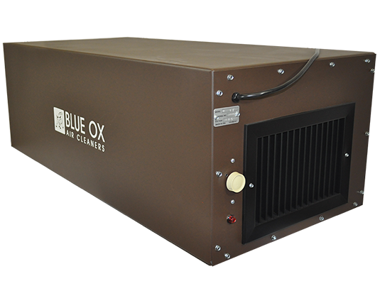 The Blue Ox OX1100 air filtration system shown from the side