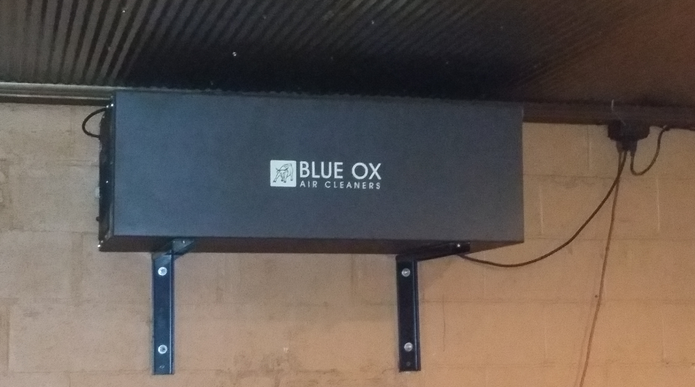 A close up of a Blue Ox air cleaning system installed at 33 Roadhouse.