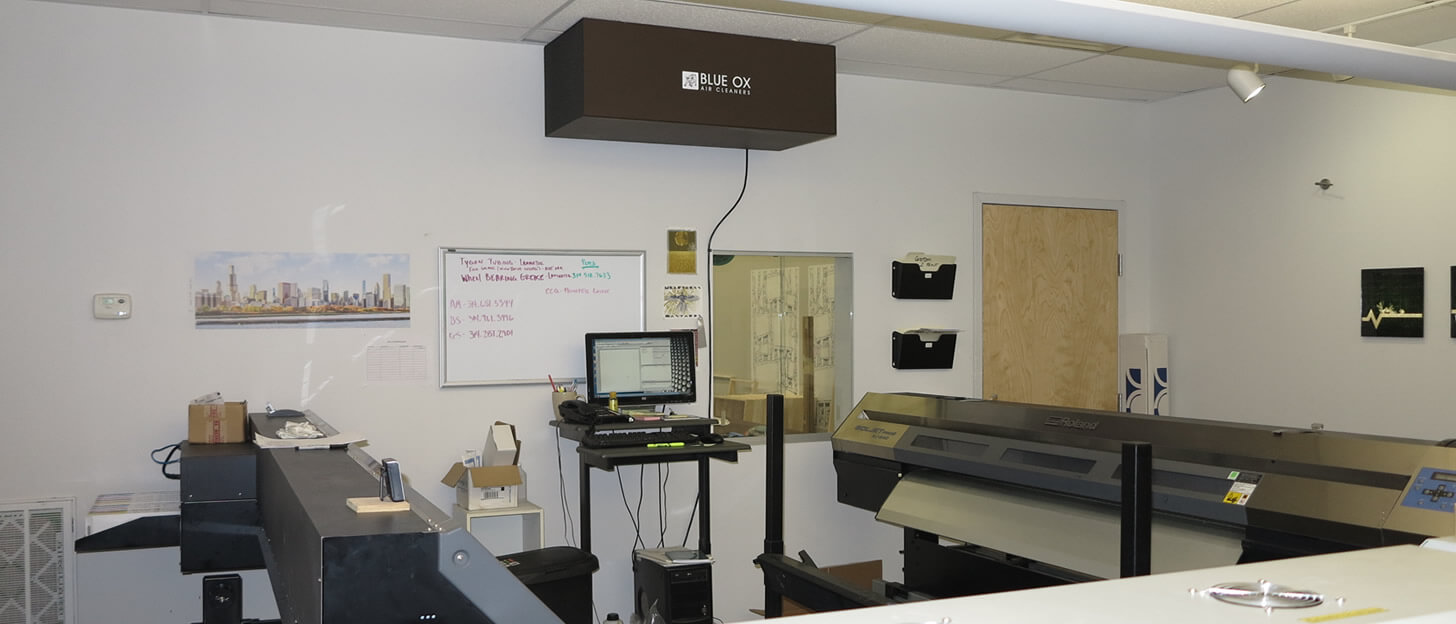 A Blue Ox air filtration system installed at Weber Made USA to remove printer solvents and VOCs.